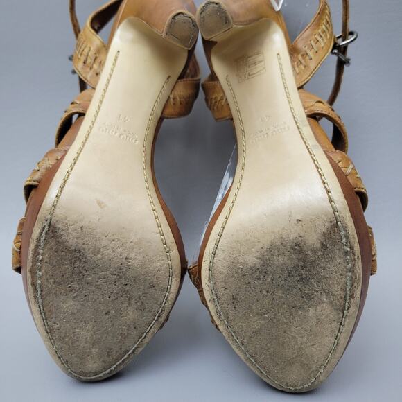 VTG Miu Miu Stilettos Leather Cognac Brown Open Toe Slingback Strappy Heels 10 - Picture 15 of 16